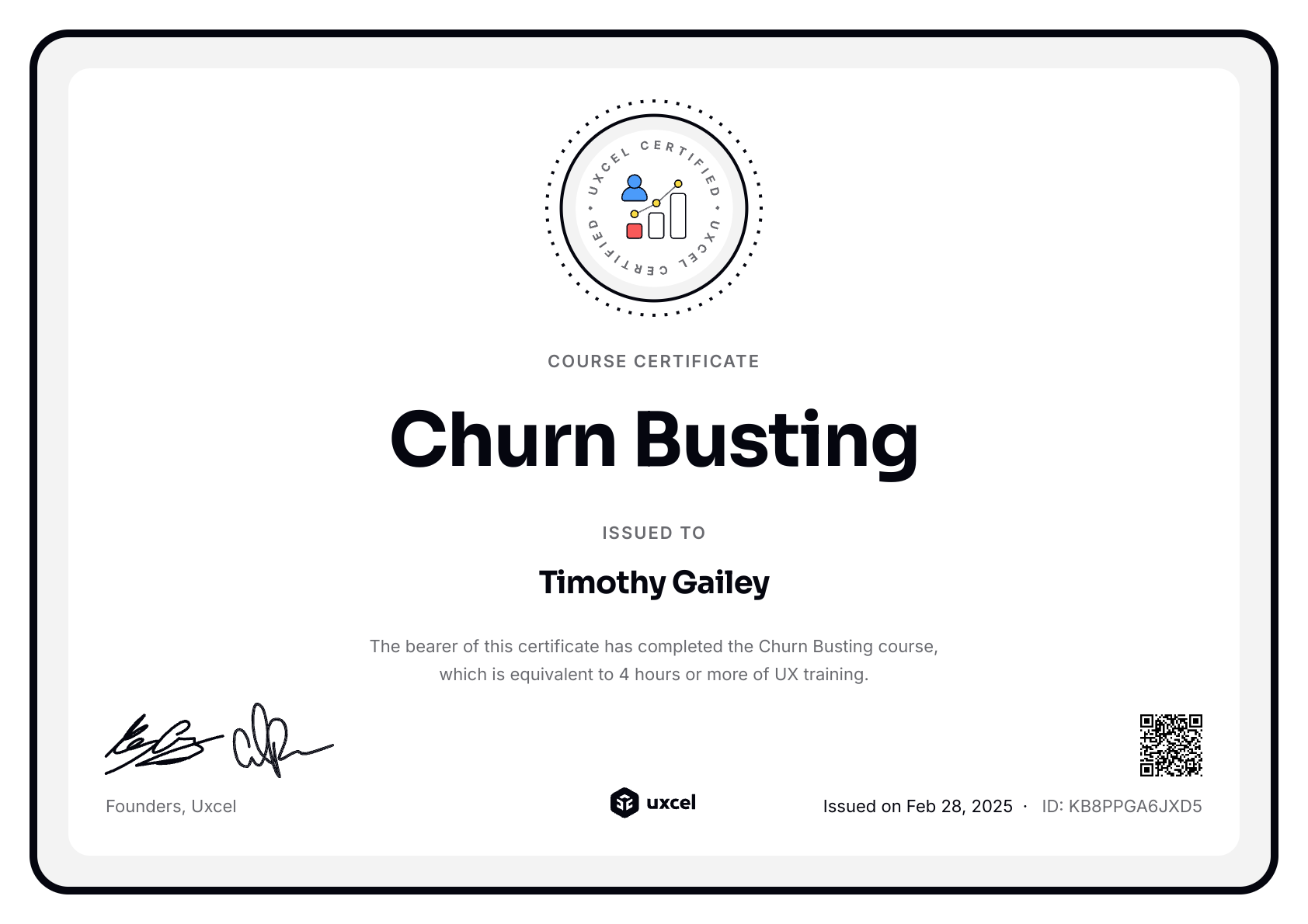 Timothy Gailey's certificate
